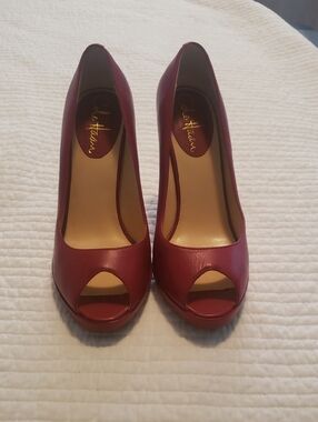 Cole Haan Dark Red Open-Toe Leather Pumps